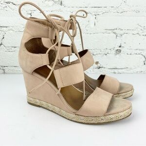 Frye Roberta Ghillie Espadrille Wedge Nude Leather Sandal Tie Lace Up 9